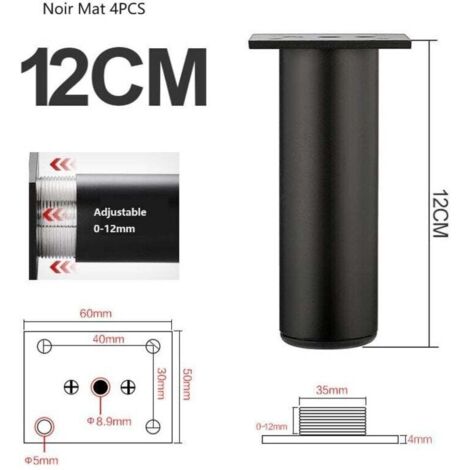 4 Pieds De Meubles Réglables Noir Mat , En Alliage D'aluminium 30x120 Mm, Pieds De Meuble Tv Pour Table Basse D'armoire, Pied De Support Pour Canapé De Meuble