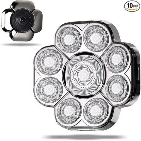 8D Tête Rasoir,tondeuse crane chauve 8D,Rasoir électrique Flottant Barbe 8 Têtes,Universel Double Anneau Lame Rasage Remplacement Durable Rapide pour Homme Chauve Rasoir électrique 8