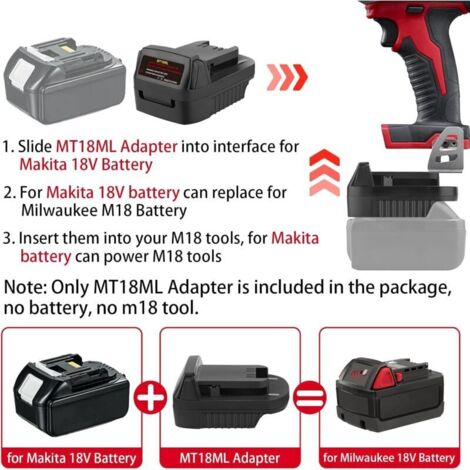 MT18ML Adaptateur de batterie pour Makita vers Milwaukee, adaptateur convertit pour batterie Makita 18 V LXT