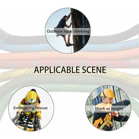 Corde d'escalade 10 mm - 32 pieds Corde de rappel haute résistance pour la randonnée, l'alpinisme, l'entraînement, le sauvetage, l'évacuation en cas d'incendie