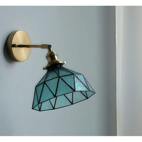 Applique murale en laiton style cristal bleu chambre lampe de chevet salle de bain vestiaire fond miroir mural lampe murale en verre créative lumière chaude (1/2)