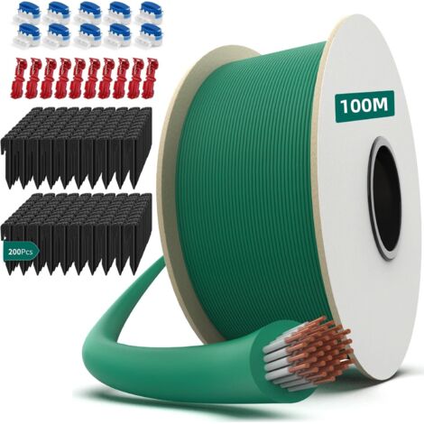 HAUSPROFI Cable Robot Tondeuse 100M + 200 Piquets + 10 Connecteurs de Câble + 10 Bornes de Connexion, Fil robot tondeuse, Câble pour robots tondeuses de Worx,Gardena,Bosch,Yard Force etc