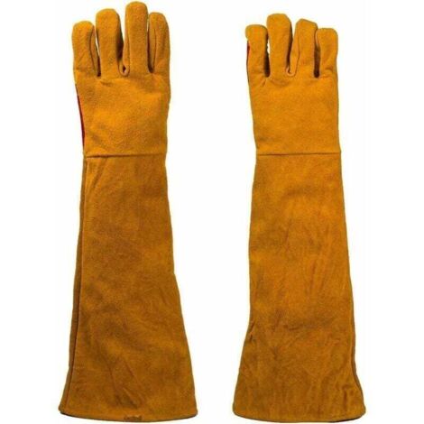 1 Paire Gants de Soudeur à Manches Longues Résistant à Chaleur Gants en Cuir de Vachette Antidérapants pour Soudage Barbecue Four Gril Jardinage