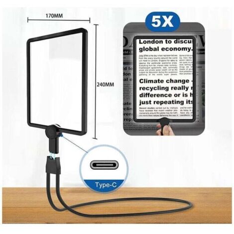 Loupe éclairante rechargeable 24x17cm avec 50 LEDLentille haute définitionCol de cygne flexible pour ajustementAgrandissement jusqu'à 500%
