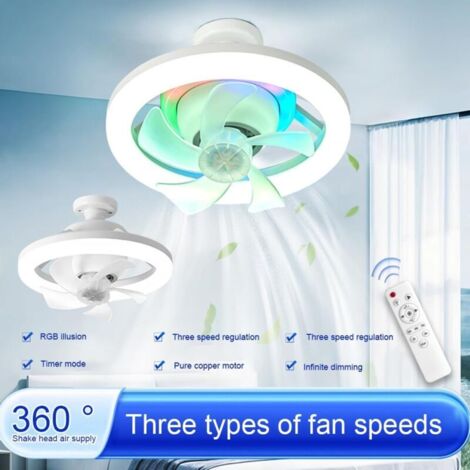 Andyou – Ventilateur de plafond silencieux avec lumière LED – Télécommande – Douille E27 – Température de couleur 3200K à 6500K – Installation rapide