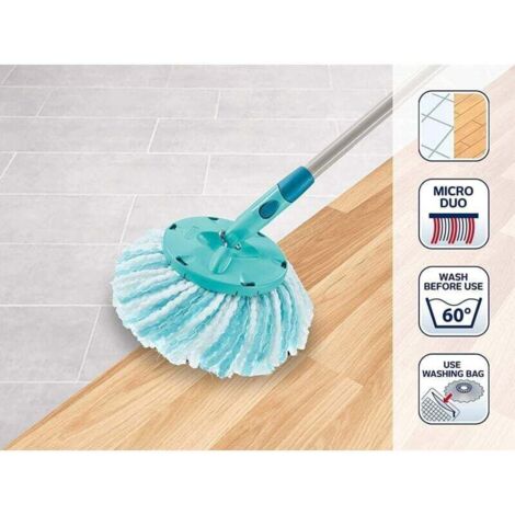 pour Leifheit lot de 2 têtes de rechange Clean Twist Disc Mop micro duo, tous types de sols, absorption complète de la saleté grâce au système à 2 fibres, microfibre absorbante, franges de remplacemen