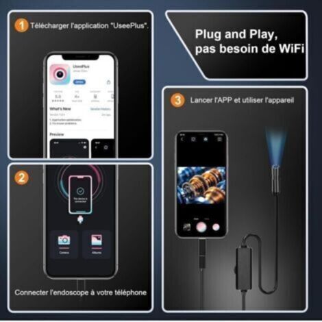 Caméra Endoscopique, 1920P HD Camera d'Inspection Canalisation, IP67 Endoscope Camera avec 8 lumières LED Câble Semi-Rigide de 5m pour iPhone iOS iPad Android Smartphone