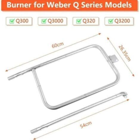 61.6 x 26.4CM Tube Brûleur 65032 pour Weber Q300 Series Q320, Q3000, Q3200, Acier Inoxydable Rampe Gazgrill Accessoire