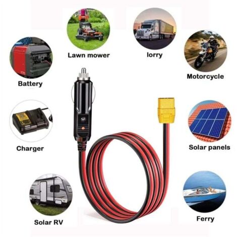 Câble de Charge XT90 Vers Prise Allume-Cigare Voiture pour Générateur Solaire 12V 14AWG