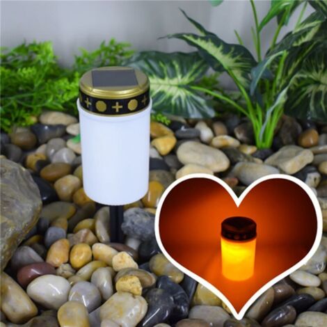 Bougie Solaire Blanche Pour Tombes Éclairage LED Cimetière Lumière Extérieure 1 Pièce