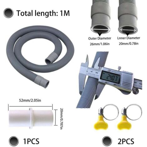 Rallonge de Tuyau de Vidange pour Lave-Linge, Tuyau de Lave-Vaisselle, Kit Universel de Tuyau de Vidange Avec 1 Raccord de Tuyau et 2 Colliers de Serrage (1 M)