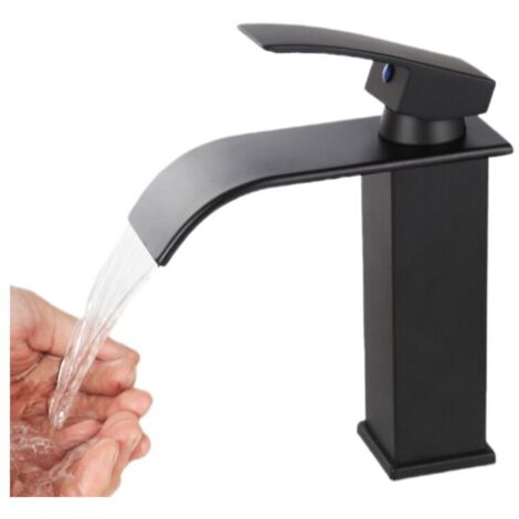 Robinet pour lavabo et vasque, Noir Lavabo Mono-trou Robinetterie Lave-mains avec Levier Unique en Cuivre Mélangeur l'Eau Chaude et Froide pour Salle de Bain (1/5)