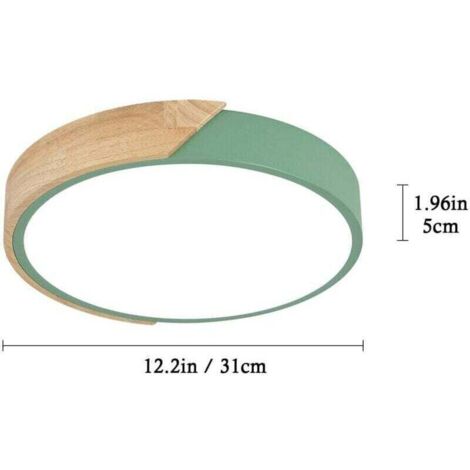 Plafonnier LED rond moderne en bois 24W 2400lm, blanc froid 6500K, design macaron, éclairage pour chambre, cuisine, salon, balcon, couloir, 30 x 5 x 30 cm (vert)