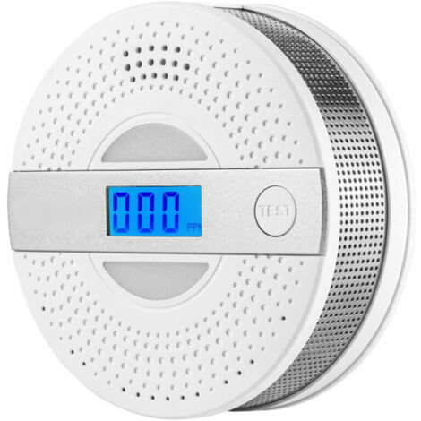 Détecteur de fumée et de monoxyde de carbone, détecteur de CO et de fumée 2 en 1, capteur amélioré alimenté par batterie avec écran LCD, surveillance automatique de la teneur en monoxyde de carbone, d
