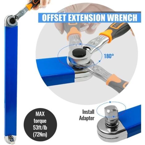 Clé D'extension Décalée, Offset Extension Wrench avec Adaptateur D'entraînement 1/2", 1/4" et 3/8", Clé D'extension Multifonction à Cliquet pour Mécaniciens, Artisans de Garage