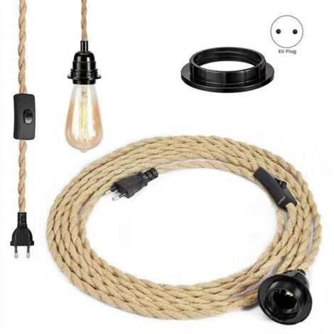 Cordon de Lustre Rétro en Corde avec Interrupteur et Prise UE Sans Ampoule Accessoire Lampe de Table