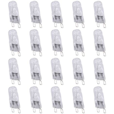 Lot de 20 Ampoules G9 Halogènes 60W Transparentes Intensité Variable Blanc Chaud 2800K Lustres Pendentifs