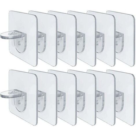 Support d'étagère sans perforation - Clips d'étagère auto-adhésifs pour armoires de cuisine - Étagères à livres - Supports de cloison robustes - Broche pour supports d'armoire - Couche de clin