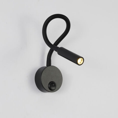 Applique de Lecture Noir, Lampe Col de Cygne Flexible LED 2W 3000K Fixation Liseuse Murale 85-265V avec interrupteur pour Chambres Salon Intérieur Salon