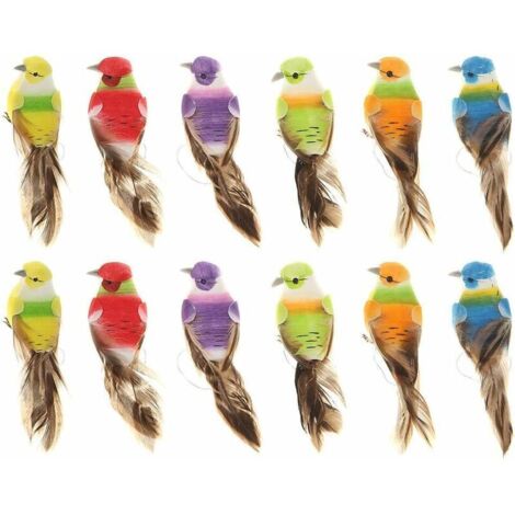 Lot de 12 oiseaux artificiels colorés sur pinces en mousse pour loisirs créatifs de jardin d'oiseaux Ornements Bricolage Artisanat pour La Décoration De Mariage Partie (couleur aléatoire) (1/5)