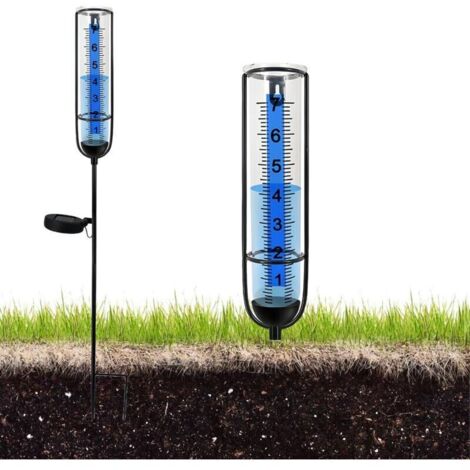 Bardusch - Pluviomètre pour extérieur avec éclairage, pluviomètre pour jardin résistant au gel, pluviomètre extérieur en verre, pluviomètre pour pluviomètre, pluviomètre à énergie solaire en verre pou
