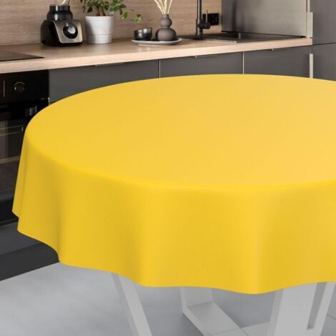 Bardusch-Nappe en Toile cirée, Lavable, pour Table de Jardin, extérieur et intérieur, Ronde, 120 cm, Bord coupé, Jaune (1/5)