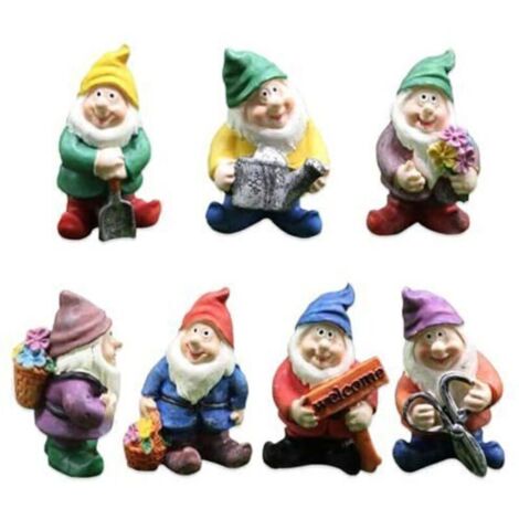 Bardusch - 7 Pièces Nains de Jardin, Statue Gnomes Fée Miniature, Ornements Figurine Nains Mignons, pour Décoration de Table et Jardin pour