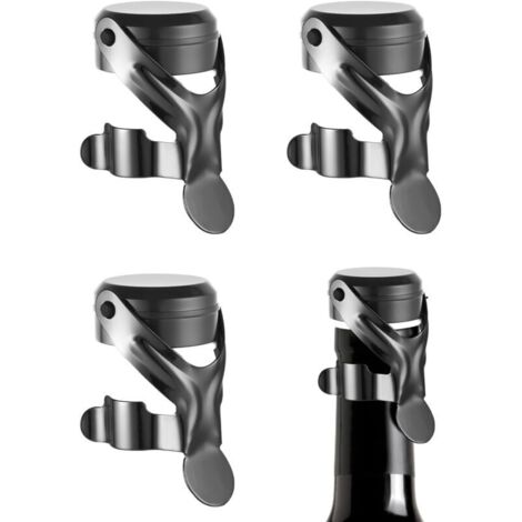Bouchon Champagne Acier Inoxydable, Lot de 4 Garde Bulles Bouchon Bouteille Vin, Bouchon vin Silicone, Bouchon Bouteille Champagne, Bouchons à Champagne Réutilisable - Garde les Bulles