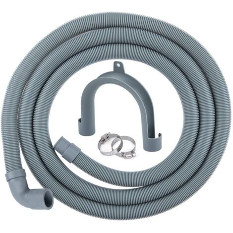 Tuyau de Vidange pour Machine à Laver, 2,50 m Tuyau D'évacuation pour Lave-linges et Lave-vaisselles,Rallonge de tuyau y Compris Support et Colliers de Serrage(Coude,Diamètre Intérieur 20 MM)