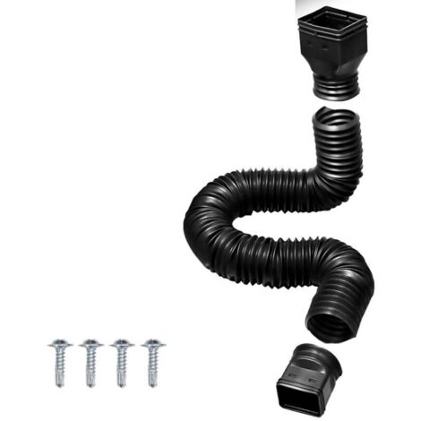 Rallonge de Tuyau de Descente de Gouttière, Rallonge de Tuyau de Descente Flexible Rétractable, Connecteur de Drainage d'eau de Pluie, Extensible de 20 à 59 Pouces, avec 4 Vis (Le Noir)