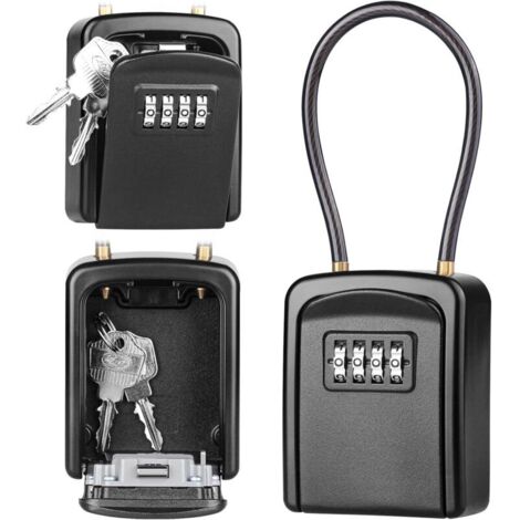 Boîte à Clé en Câble Métallique, Boîte à Clé Sécurisée Combinaison à 4 Chiffres Extérieur étanche, pour Entrepôts, Porte, Garages, Entrées de Secours - Noir