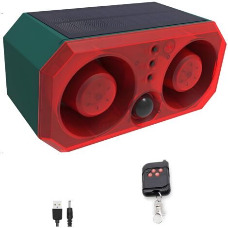 Alarme solaire extérieure avec détecteur de mouvement : Comboss aboiement de chien, détecteur de mouvement sonore d'aboiement de chien avec 2 faiseurs de bruit de 130 dB et 13 lumières stroboscopiques
