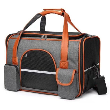 Sac de Transport pour Chat, 45x28x25cm Sac à Dos Transport Portable pour Chiens Voyage, Pochette pour Chats avec Tapis en Flanelle pour Animaux Tissu de Maille Respirant Convient Jusqu'à 7KG - Gris