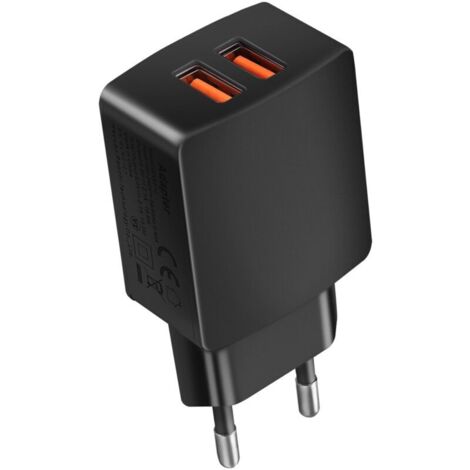 Prise USB, Chargeur Secteur USB 5V/2,1A, Adaptateur Double Port 10,5W, Compatible avec Téléphone Tels Que iPhone, Samsung A12/A22, Redmi, Oppo, Nokia, Moto, Huawei et Plus D'Appareils–Noir