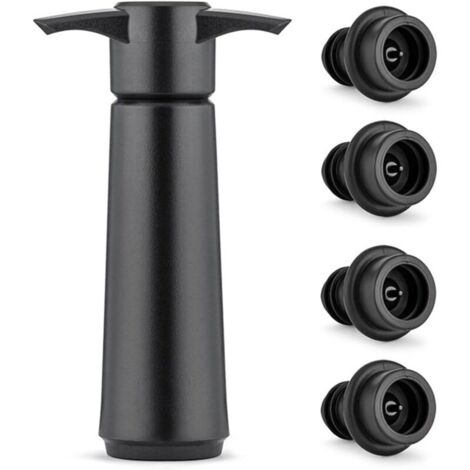 Pompe à Vide Vin avec 4 Bouchons, Bouchon Vin Vide Air, Réutilisable Bouchon Bouteille Vin Garde le Vin Frais, Accessoires Vin, pour le Vin, Noir
