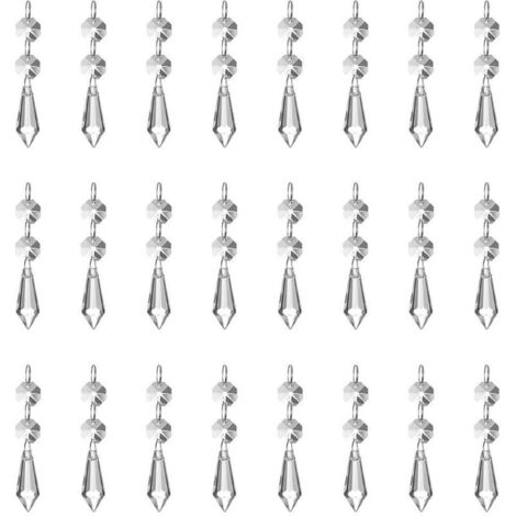 Lot de 24 pendentifs en cristal transparent de 37 mm, effet prisme de glace, avec perles octogonales, pour lustre, lampe, vase, décoration de jardin, Noël ou mariage.
