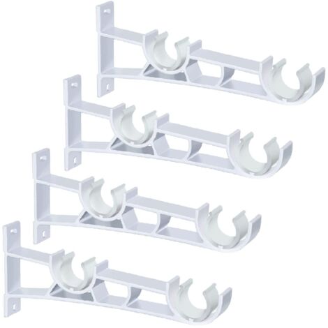 Lot de 4 supports de tringle à rideaux double de 28 mm - Résistants - Blanc