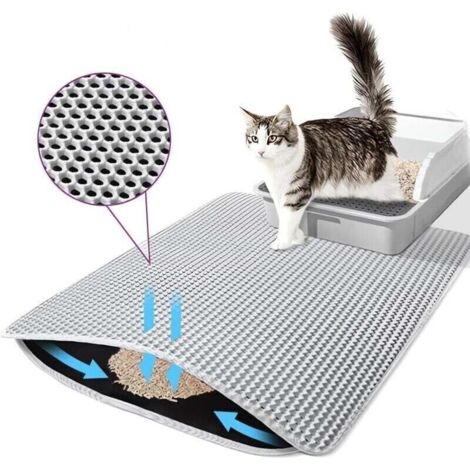 Tapis Litiere Chat,Tapis de Litire pour Chat Avec Couche Antidrapante,Tapis pour chat Impermable, Antidrapant, Tapis Chat, Tapis de Toilette Chat pour Les Types de Chat Bac Litire (Gris)