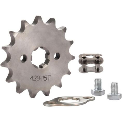 Pignon avant Moto 428-15T 17 mm pour motos tout-terrain, mini-motos, quads et cyclomoteurs 50cc, 70cc, 90cc, 110cc et 125cc.