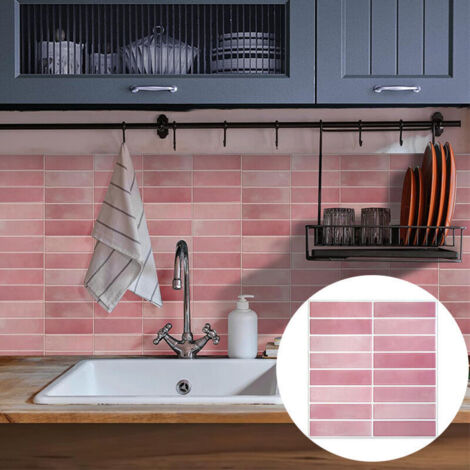 Crédence Adhésive 3D Rose - Lot de 5 Revêtements Muraux Imperméables DIY pour Rénovation Décorative de Cuisine et Salle de Bain