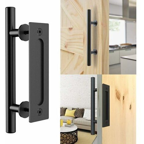 Odipie – Poignée de porte coulissante en aluminium noir 30cm – Pour portes en bois – Installation facile avec vis incluses – Design rétro (1/5)