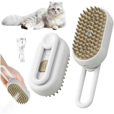 Brosse à vapeur pour chat, brosse pour chien, brosse à vapeur 3 en 1 pour chat, brosse pour chat, peigne pour chien, peigne pour éliminer les poils d'animaux (blanc)