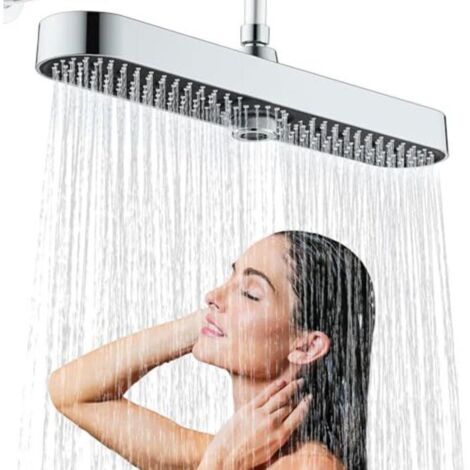Pommeau de douche effet pluie de grande taille (48 cm), 3 jets, chromé
