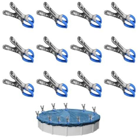 Lot de 12 pinces métalliques pour couvertures de piscine, pinces de fixation avec film protecteur, clips pour bâches, pinces pour piscines hors sol, pinces à forte force de serrage pour la photographi