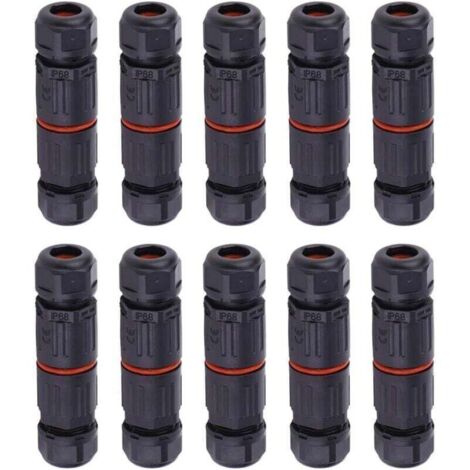 10 PCS IP68 Etanche Connecteur de Câble Electrique, Femelle 3 Broches Connecteurs Etanches Prise de Courant Extérieure Raccord de Connecteur Fil Etanche..