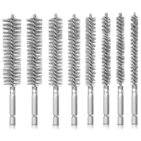 Ensemble de 8 brosses métalliques pour perceuses, comprenant une brosse hexagonale en acier inoxydable pour trous, une brosse cylindrique pour le polissage, le meulage, le décapage de la rouille et l'