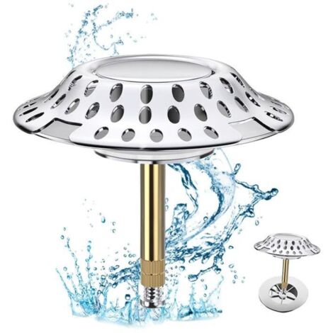 Bonde de baignoire 2 en 1 avec filtre à cheveux, bonde de baignoire, noyau à ressort, bonde de baignoire en acier inoxydable et laiton, Ø 72 mm - Antirouille Bonde de baignoire réglable