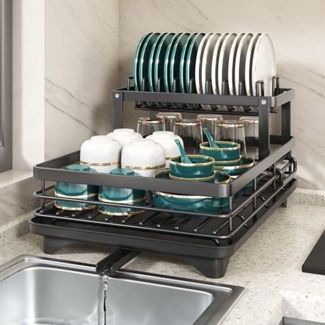 Égouttoir à Vaisselle Cuisine en Acier Carbone Épais – Résistant 30kg, Antirouille, Égouttage 360°