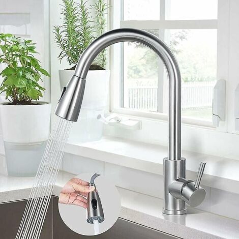 Robinet d'évier rotatif à 360 degrés avec douchette extractible, robinet de cuisine en acier inoxydable 304, mélangeur d'évier de 36 cm