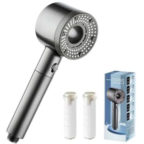 Pommeau de douche, pommeau de douche à économie d'eau, douchette à main 5 types de jets pommeau de douche haute pression avec filtre, pommeau de douche à économie d'eau avec fonction d'arrêt, pommeau
